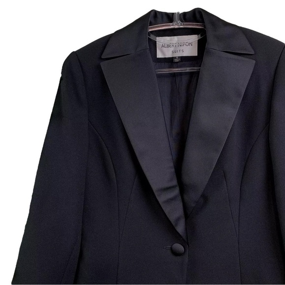 Albert Nipon Suits Satin Collar Buttoned Evening Blazer Jacket Black Size 4 - Picture 3 of 5